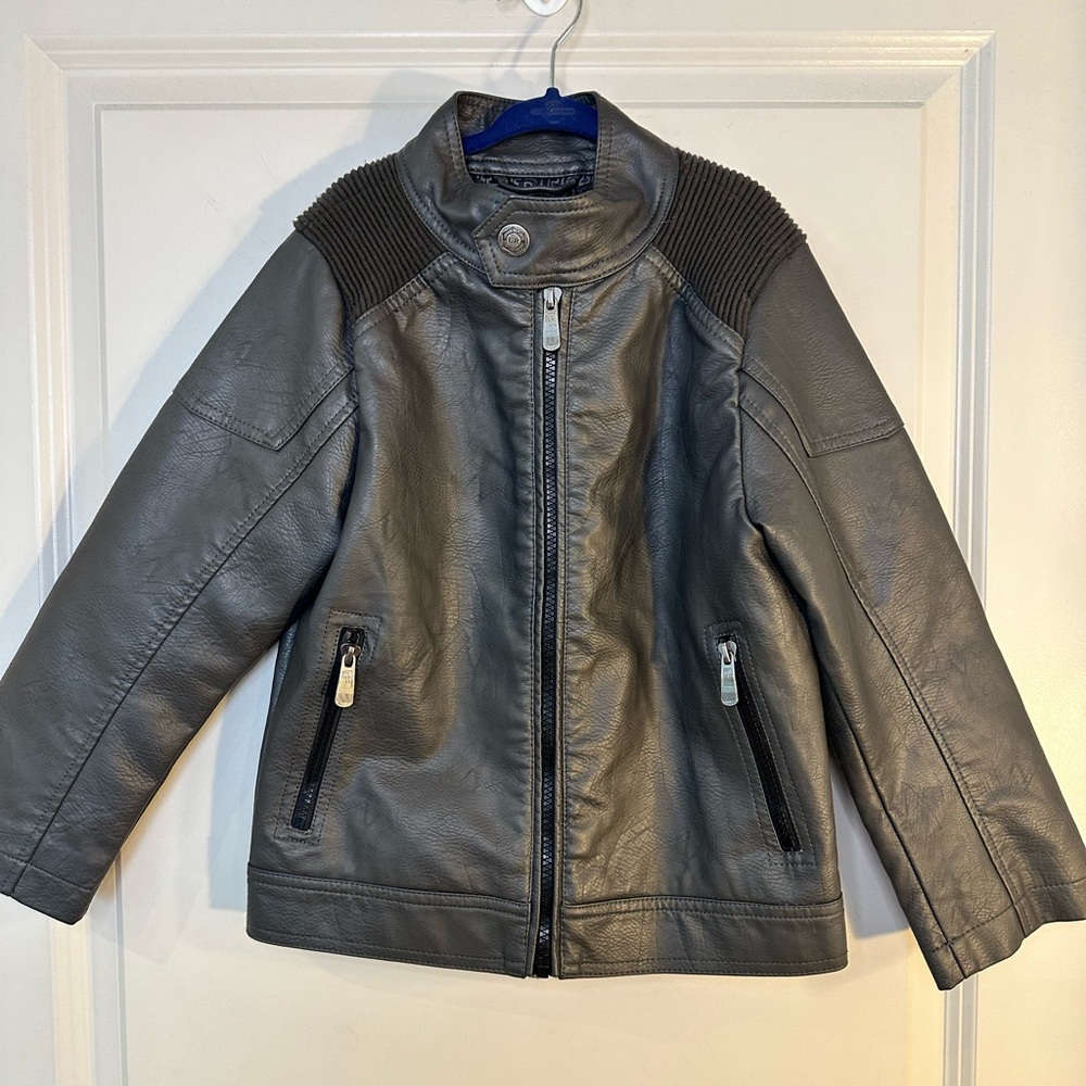 Urban Republic Vegan Leather Black Motorcycle Full Zip Jacket, Size 5/6